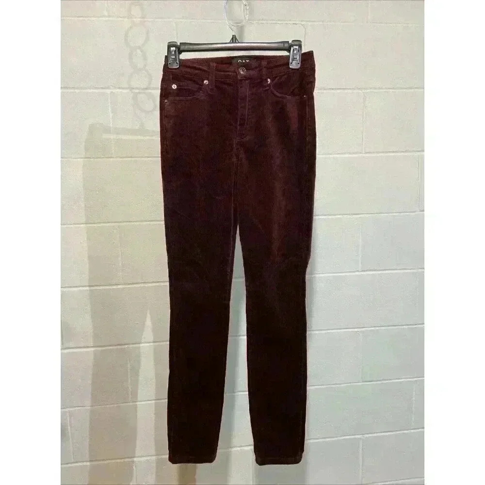 OAT NY Women's High Rise Corduroy Skinny Jeans Burgundy Stretch Streetwear NWT‎